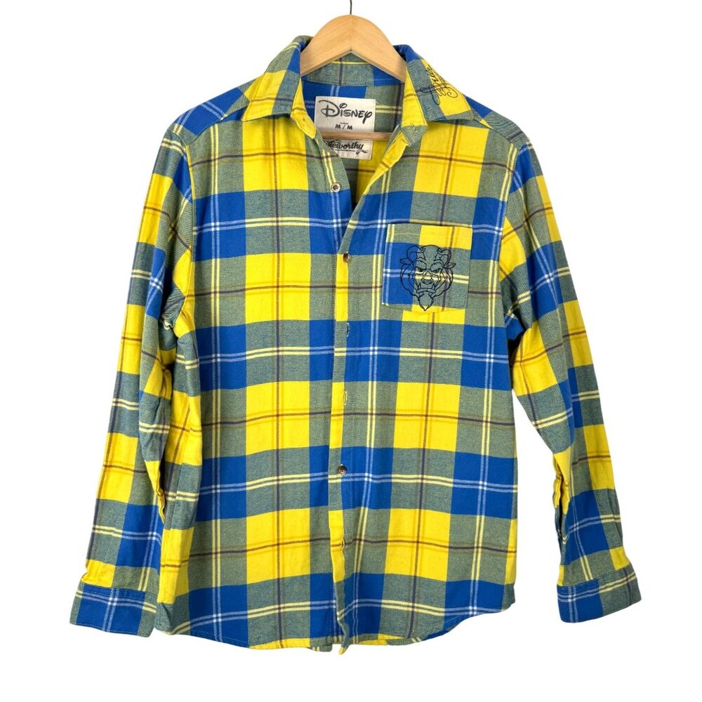 Cakeworthy Disney Beauty‎ and the Beast plaid shirt men sz M